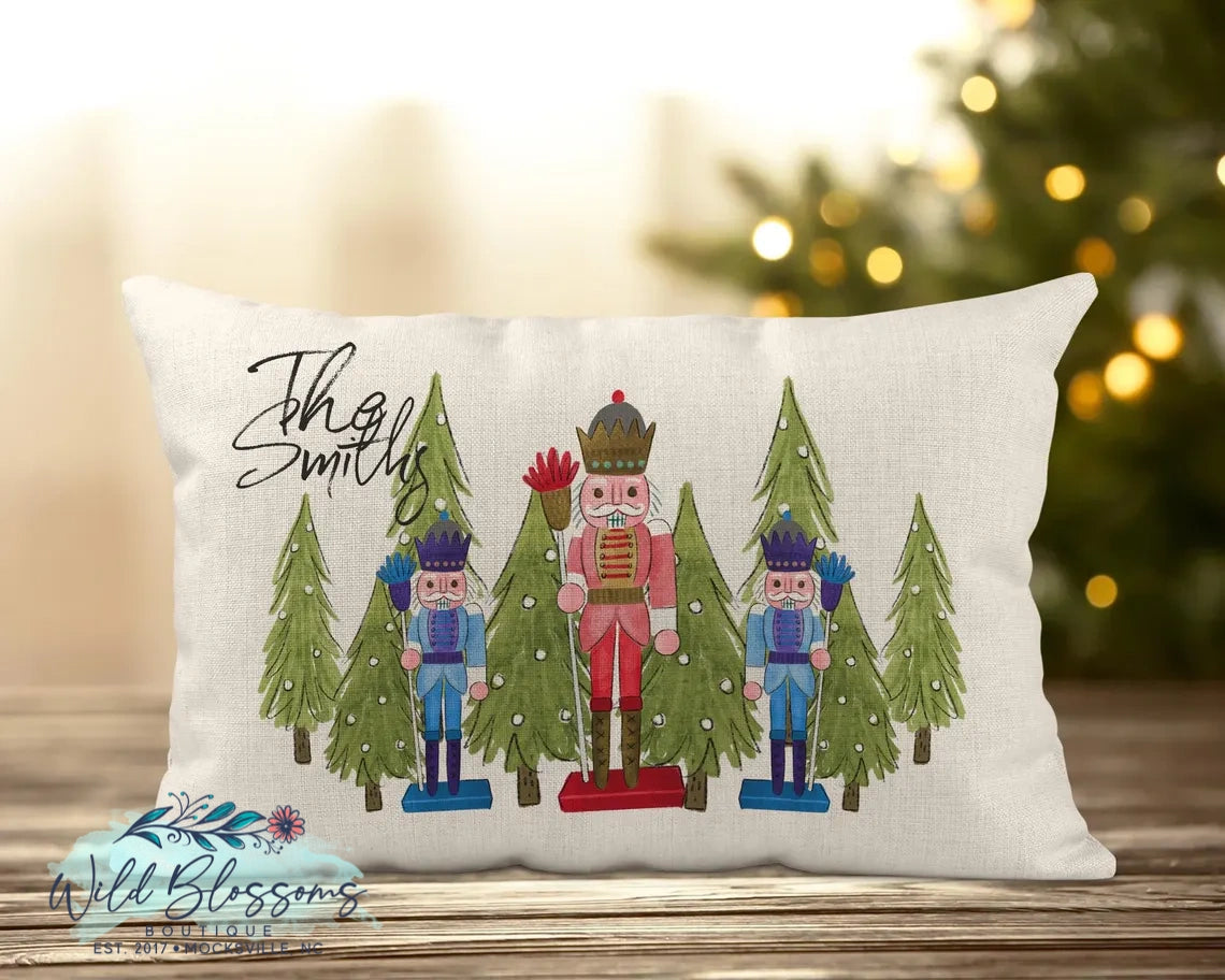 Christmas Whimsy Nutcracker Personalized Lumbar Pillow