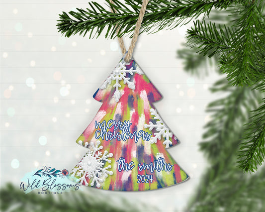 Abstract Painted Snowflake Personalized Christmas Tree Ornament