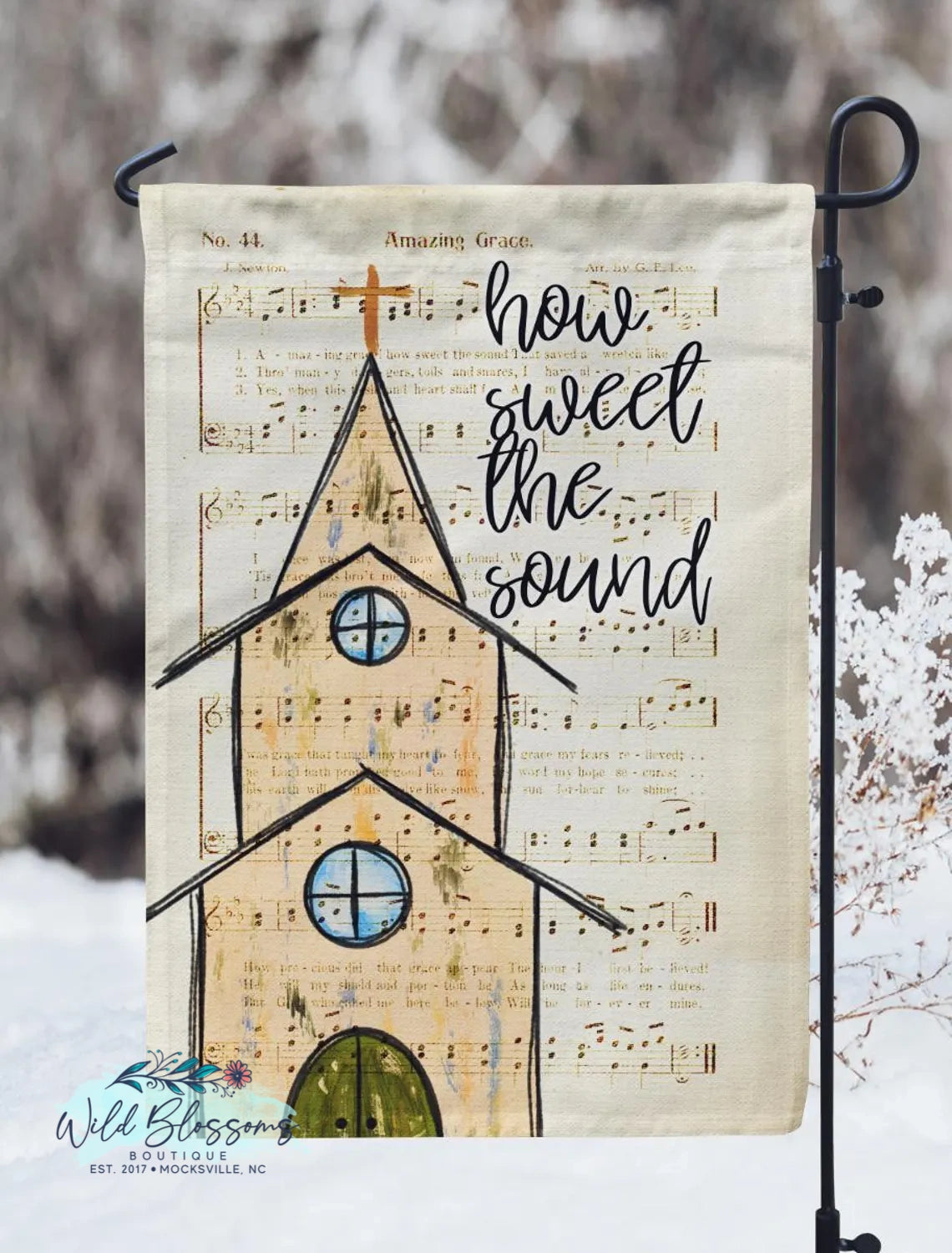 Amazing Grace Church Winter Personalized Garden Flag