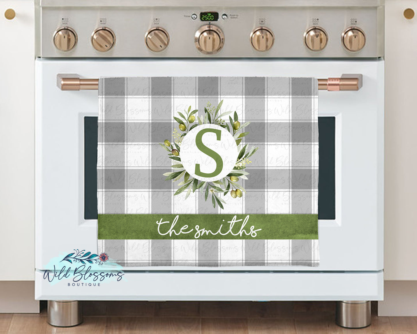 Buffalo Plaid Olive Wreath Glass Cutting Board