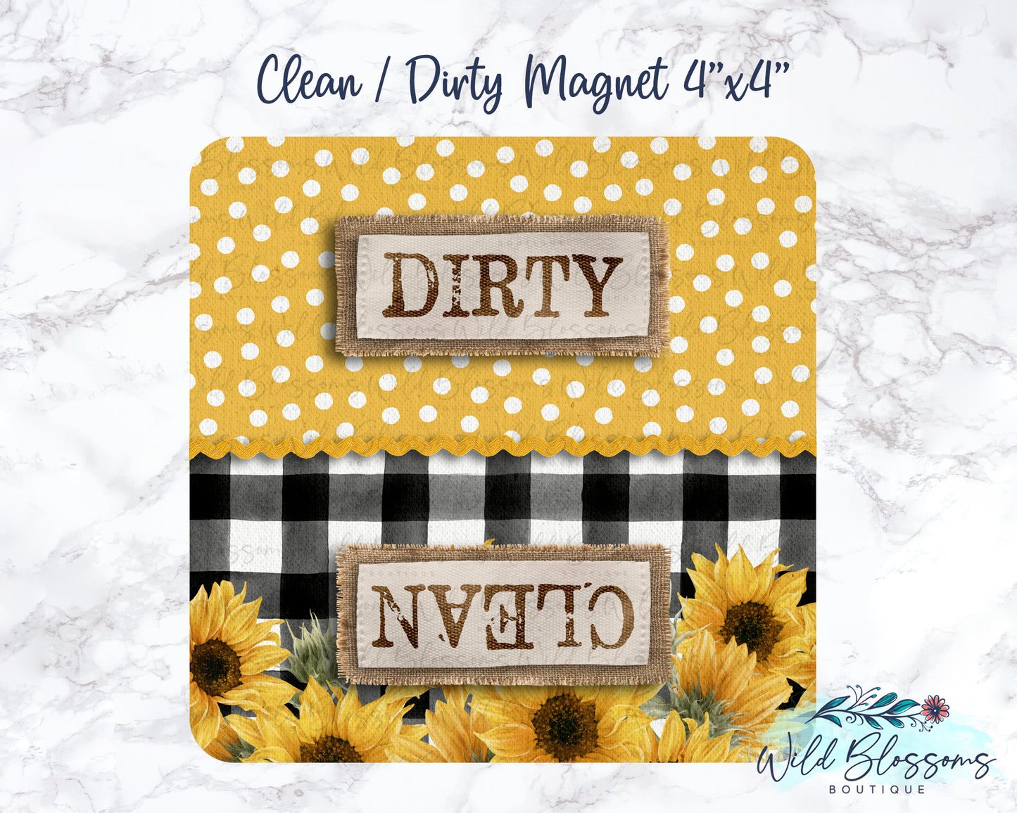 Buffalo Plaid Sunflower And Polka Dot Clean / Dirty Dishwasher Magnet
