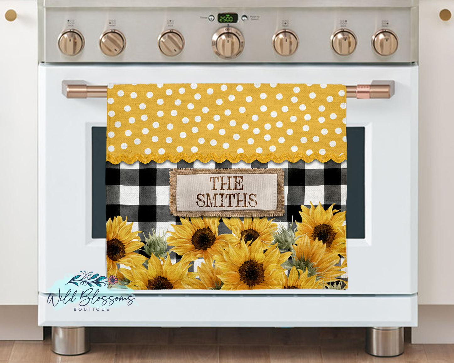 Buffalo Plaid Sunflower And Polka Dot Personalized Kitchen Towel