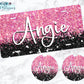 Black And Pink Glitter License Plate