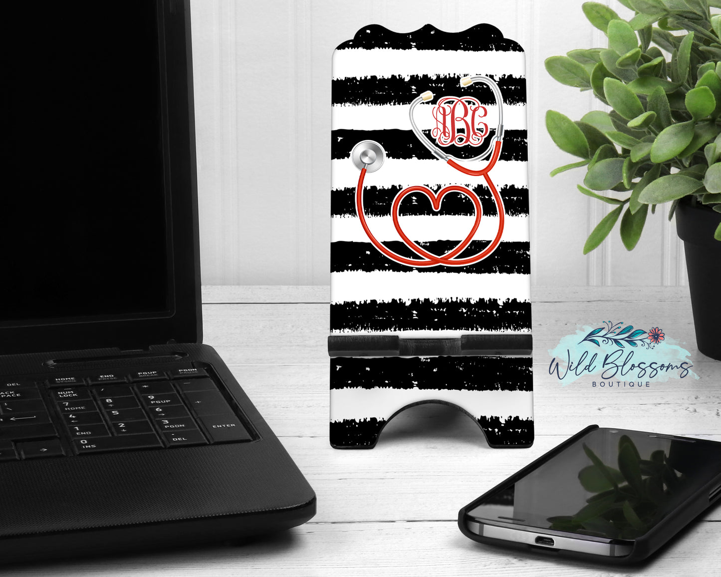 Black And White Striped Red Stethoscope Personalized Mouse Pad And Coaster Desk Set