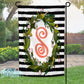 Black And White Striped Spring Floral Wreath Garden Flag