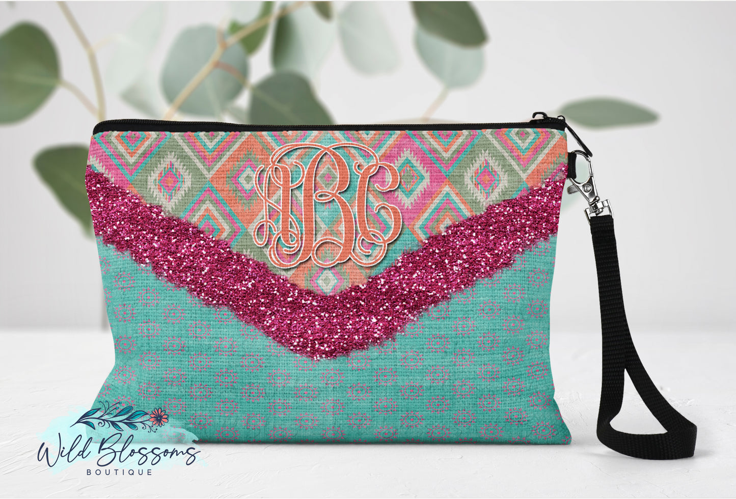 Boho Aztec And Glitter Look Linen Bag