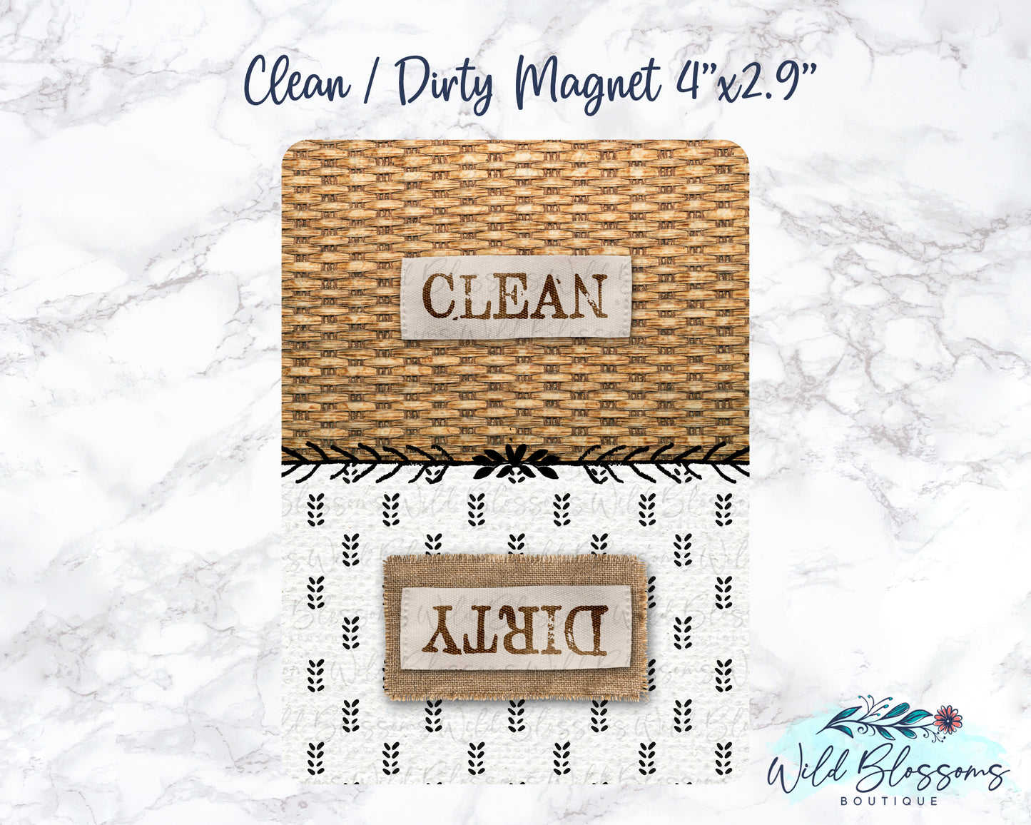 Boho Black And Wooden Clean / Dirty Dishwasher Magnet