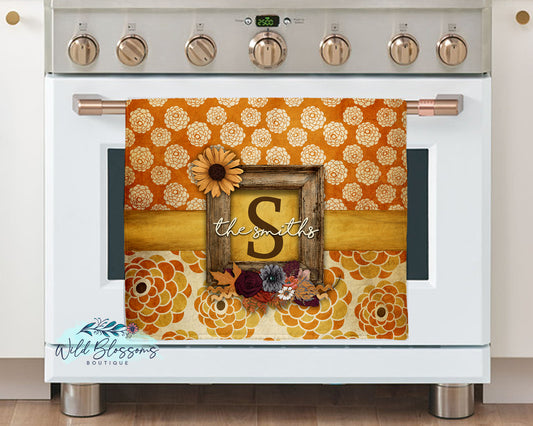 Boho Fall Floral Personalized Kitchen Towel