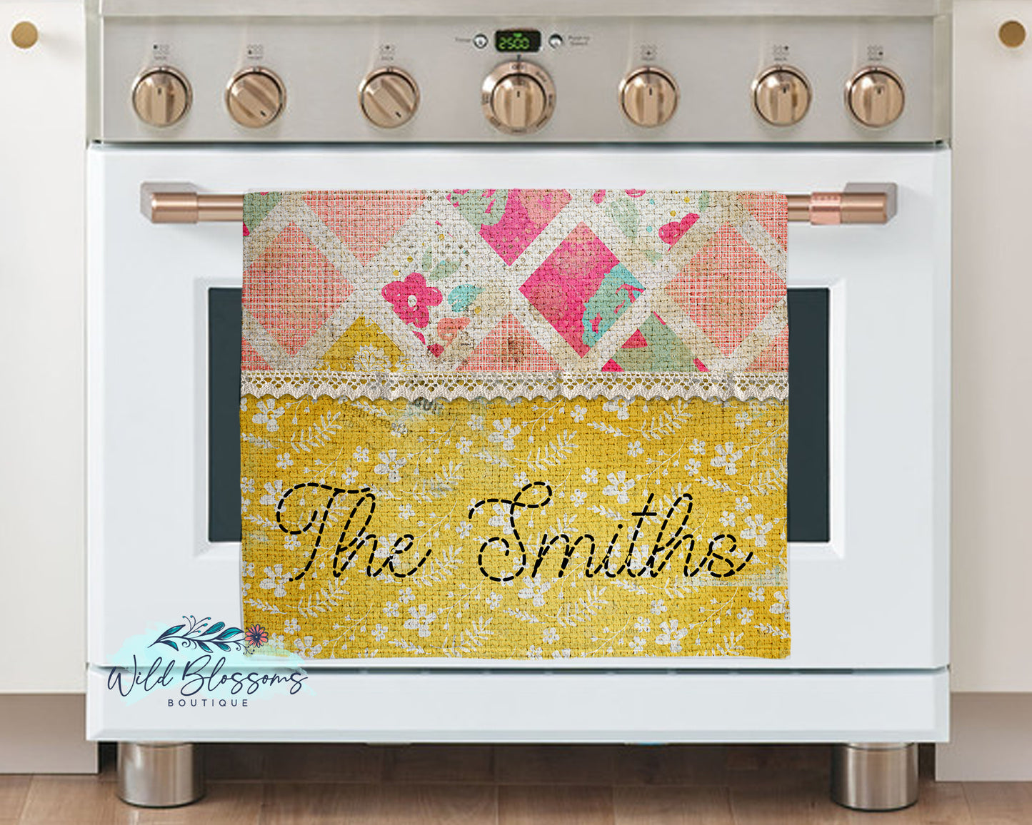 Boho Floral Personalized Kitchen Towel