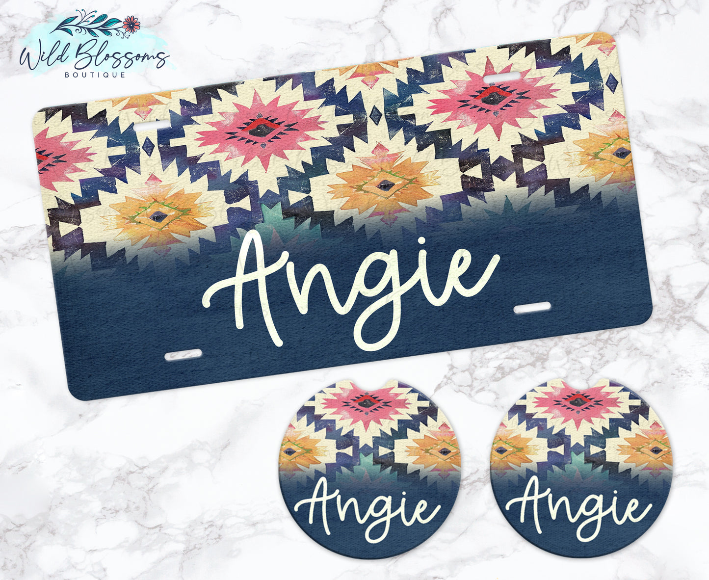 Boho Southwestern Personalized Car Coasters