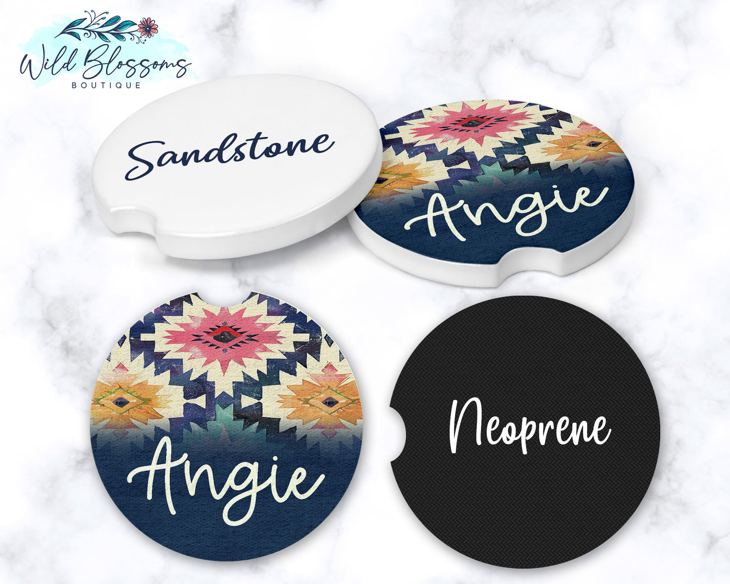 Boho Southwestern Personalized Car Coasters