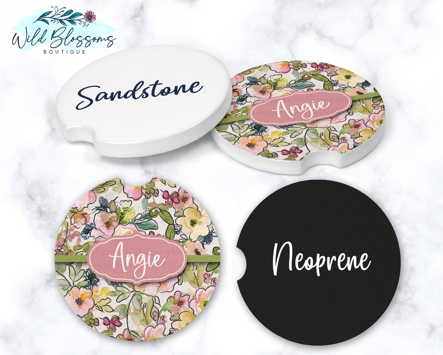 Spring Floral Personalized Car Coasters