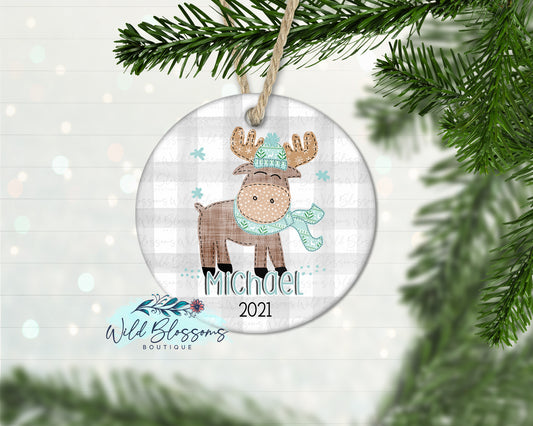 Boy Christmas Moose Personalized Ornament