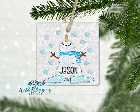 Boy Snowman Personalized Ornament