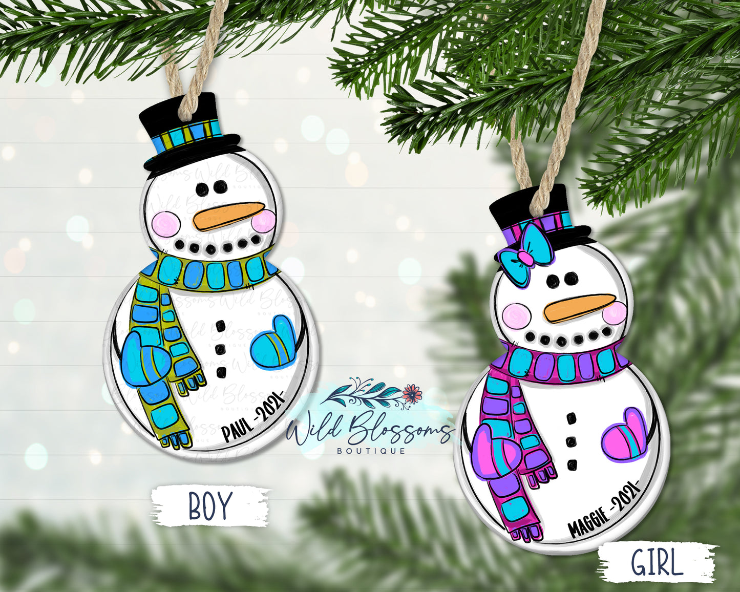 Boy And Girl Winter Personalized Snowman Ornament