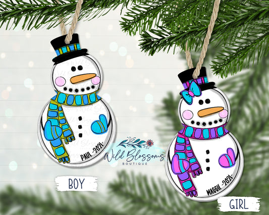 Boy And Girl Winter Snowman Ornament