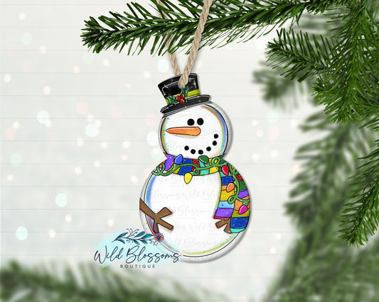 Bright Lights Snowman Personalized Ornament