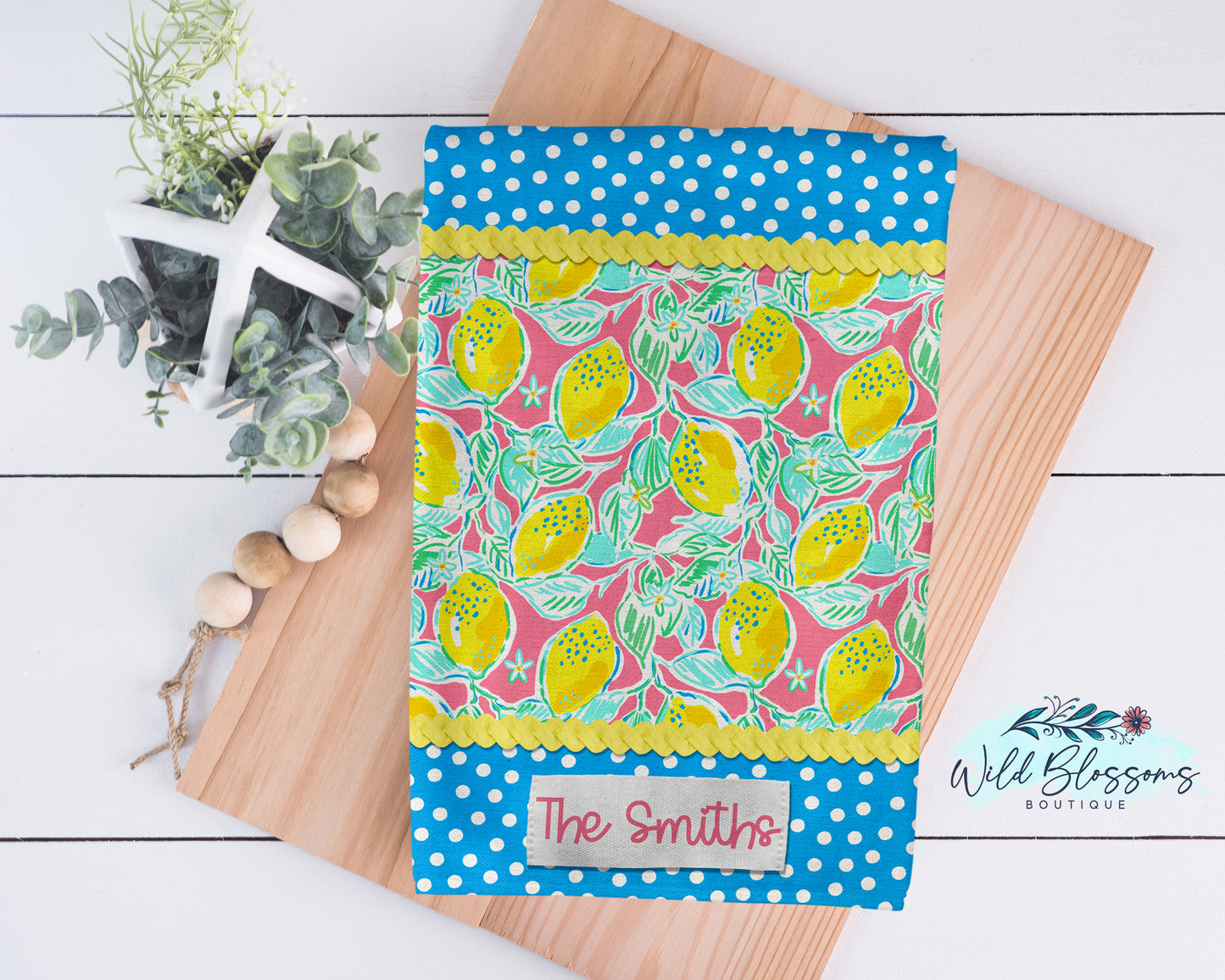 Bright Lemon Polka Dot Personalized Kitchen Towel