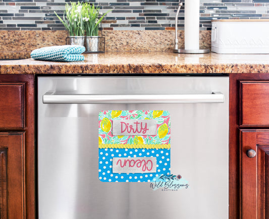 Bright Lemon Polka Dot Clean / Dirty Dishwasher Magnet