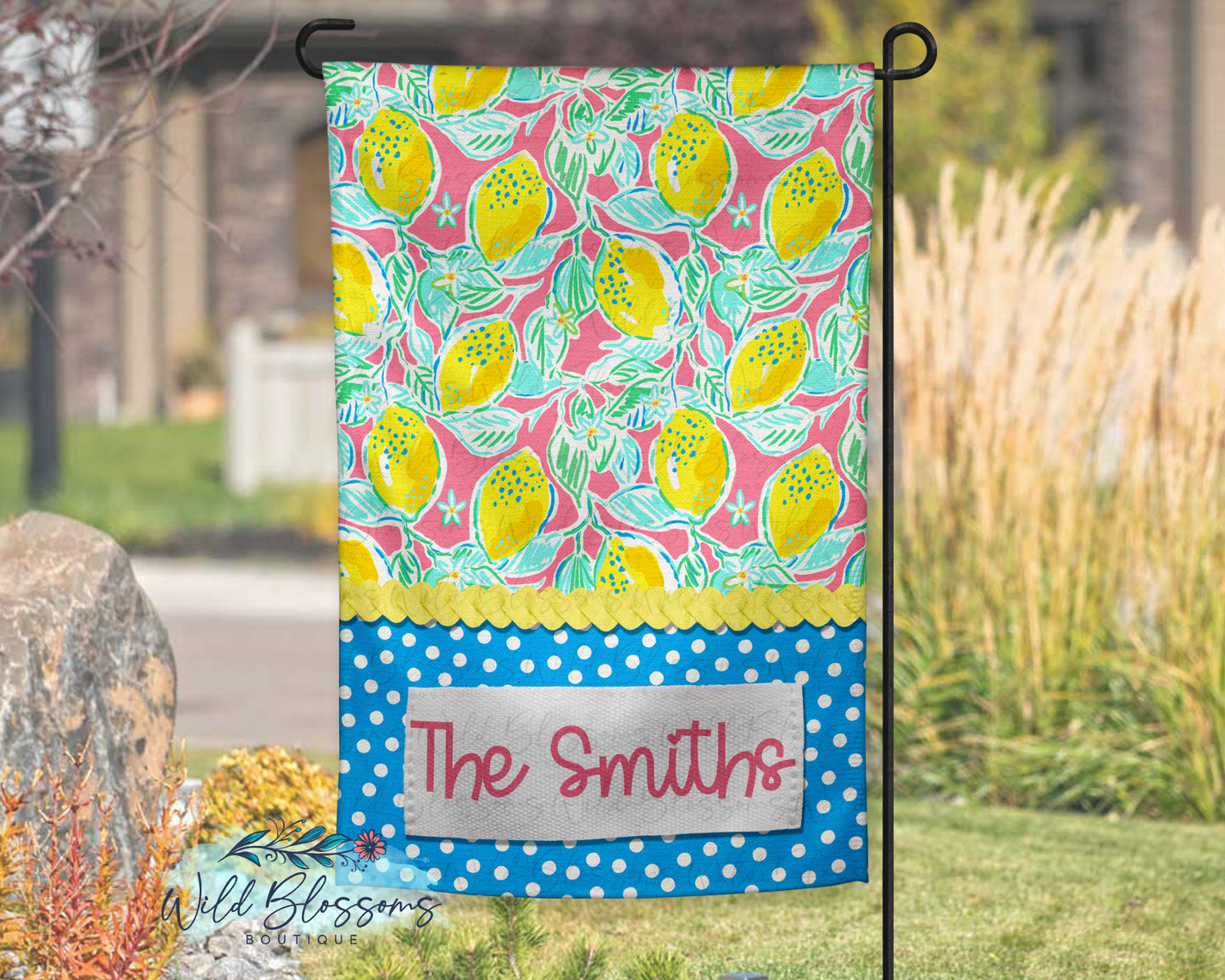 Bright Lemon Polka Dot Personalized Kitchen Towel