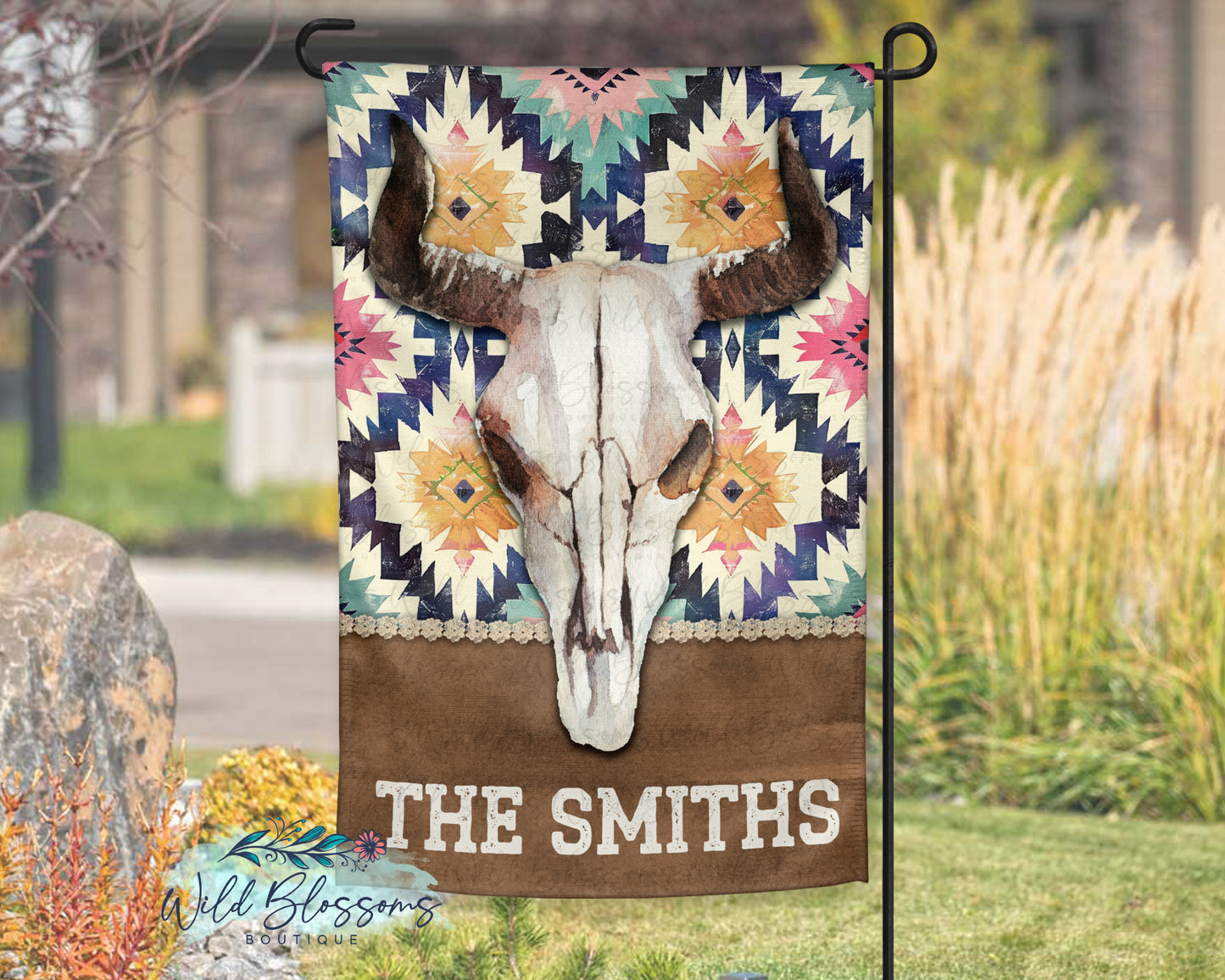 Bull Skull Southwestern Boho Personalized Garden Flag