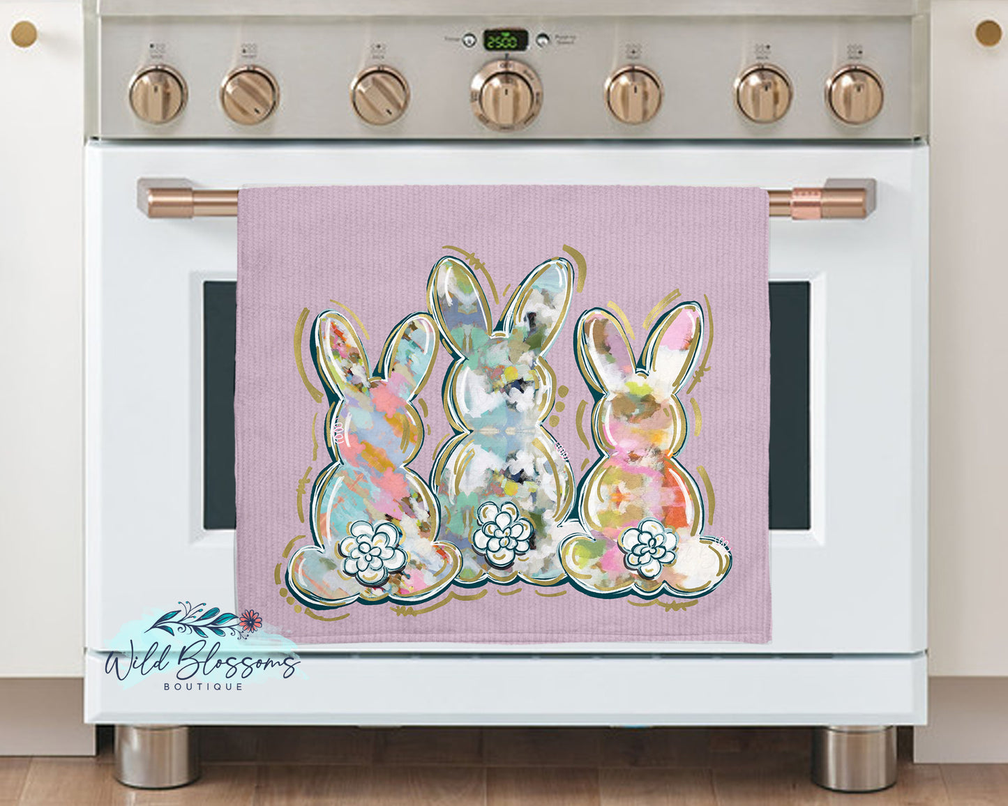 Watercolor Bunny Trio Kitchen Towel