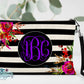 Black and White Striped Bright Floral Linen Bag