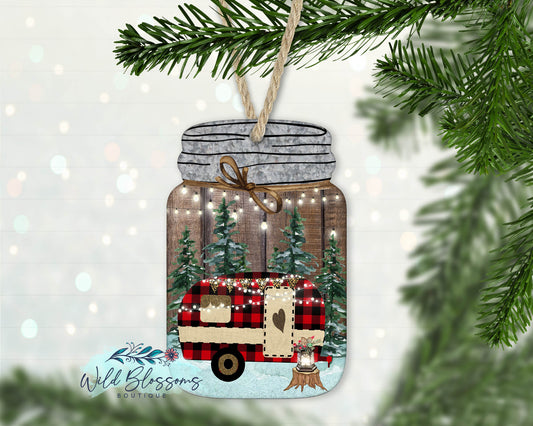 Winter Camper Mason Jar Ornament