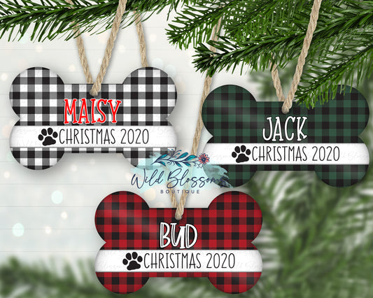 Buffalo Plaid Dog Bone Ornament