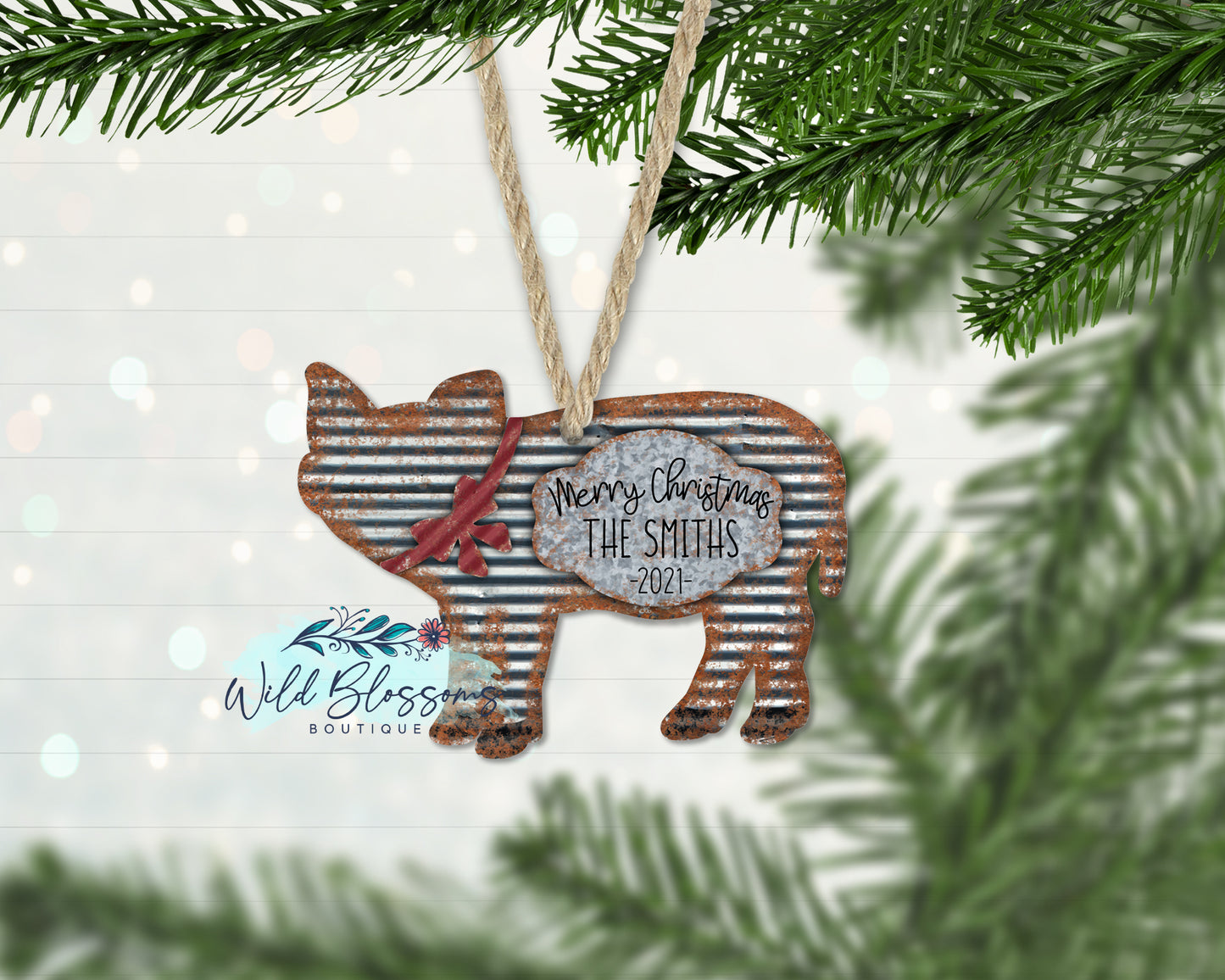 Rustic Metal Farmhouse Pig Ornament