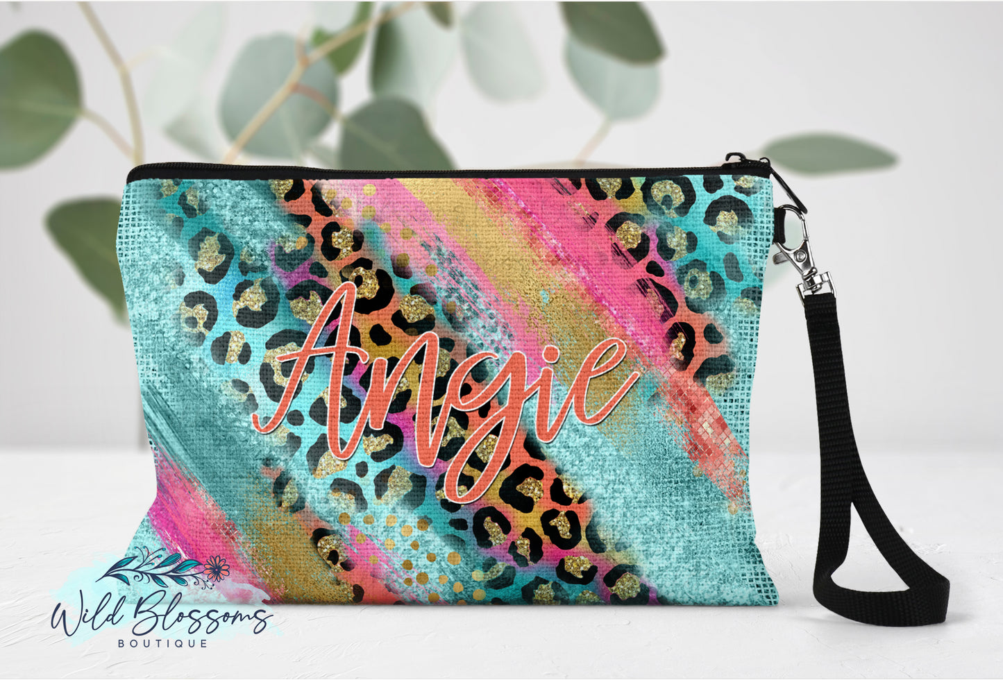 Teal Sherbet Leopard Print Milky Way Linen Bag