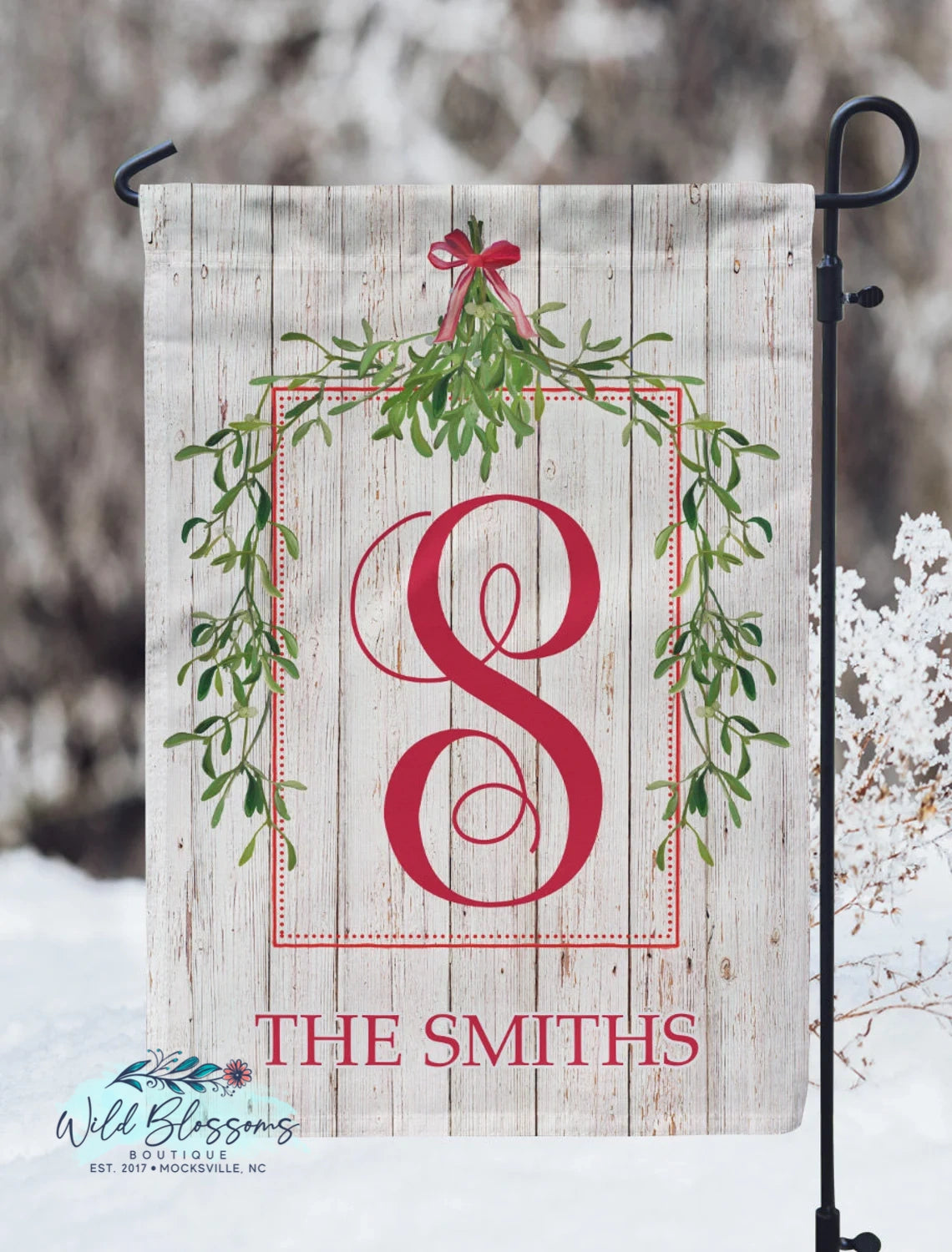 Christmas Mistletoe Frame Personalized Garden Flag