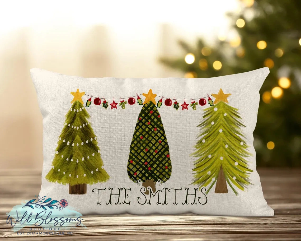 Christmas Tree Trio Personalized Lumbar Pillow