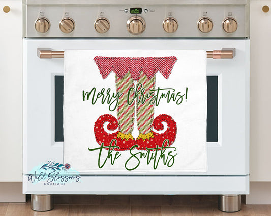 Elf Feet Faux Applique Christmas Kitchen Towel