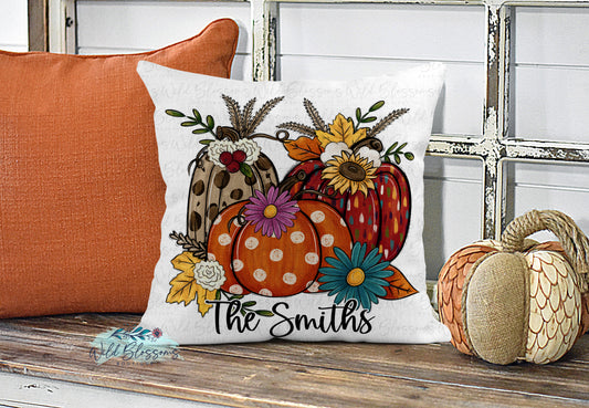 Fall Floral Pumpkin Trio Personalized Pillow