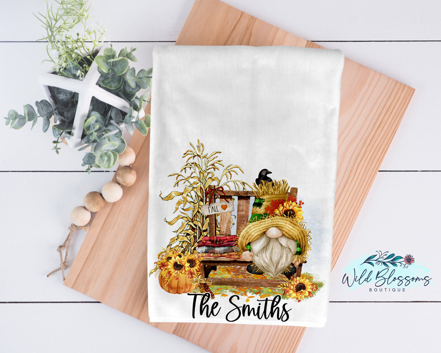 Fall Scarecrow Gnome Personalized Kitchen Towel