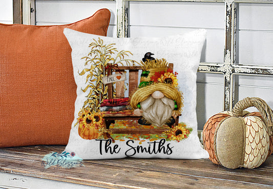 Fall Scarecrow Gnome Personalized Pillow