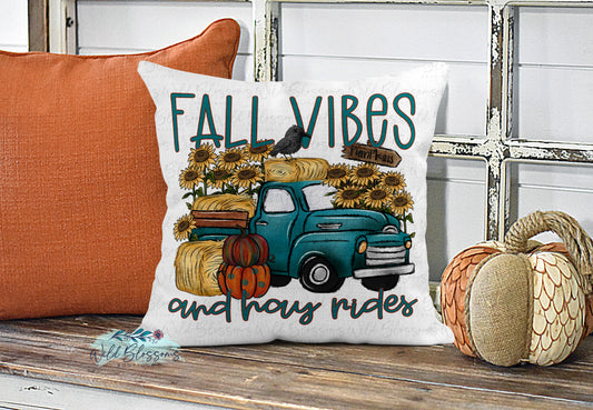 Fall Vibes And Hay Rides Vintage Truck Pillow