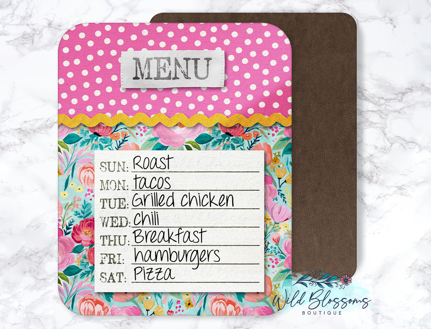 Floral And Pink Polka Dotted Menu Dry Erase Board