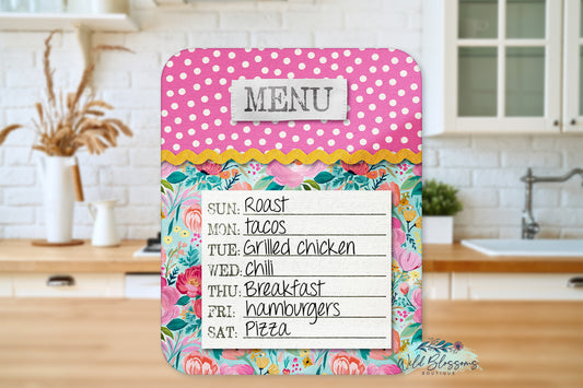 Floral And Pink Polka Dotted Menu Dry Erase Board