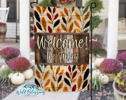 Floral Leaves Fall Personalized Garden Flag