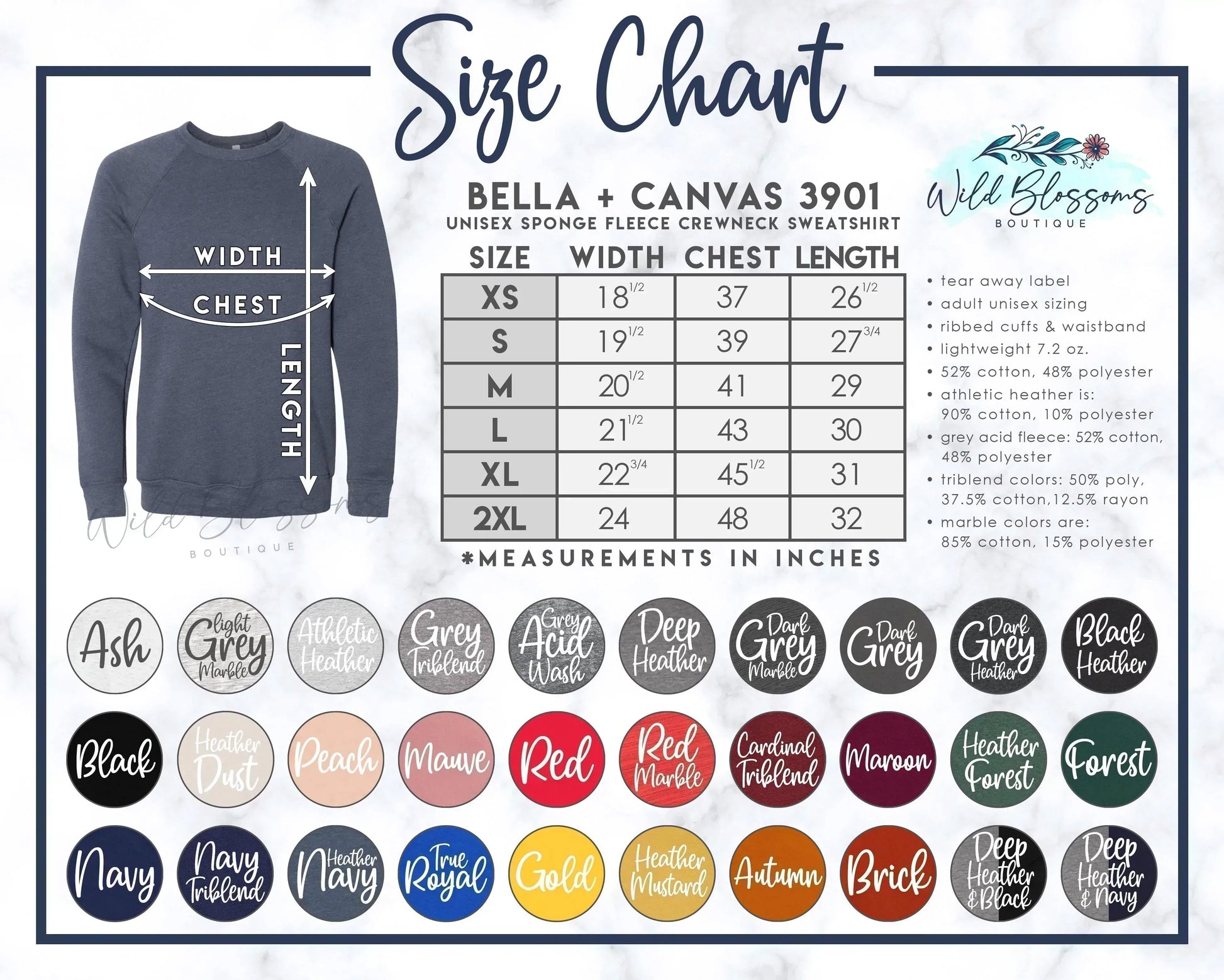 Bella + Canvas 3901 Crewneck Sweatshirt
