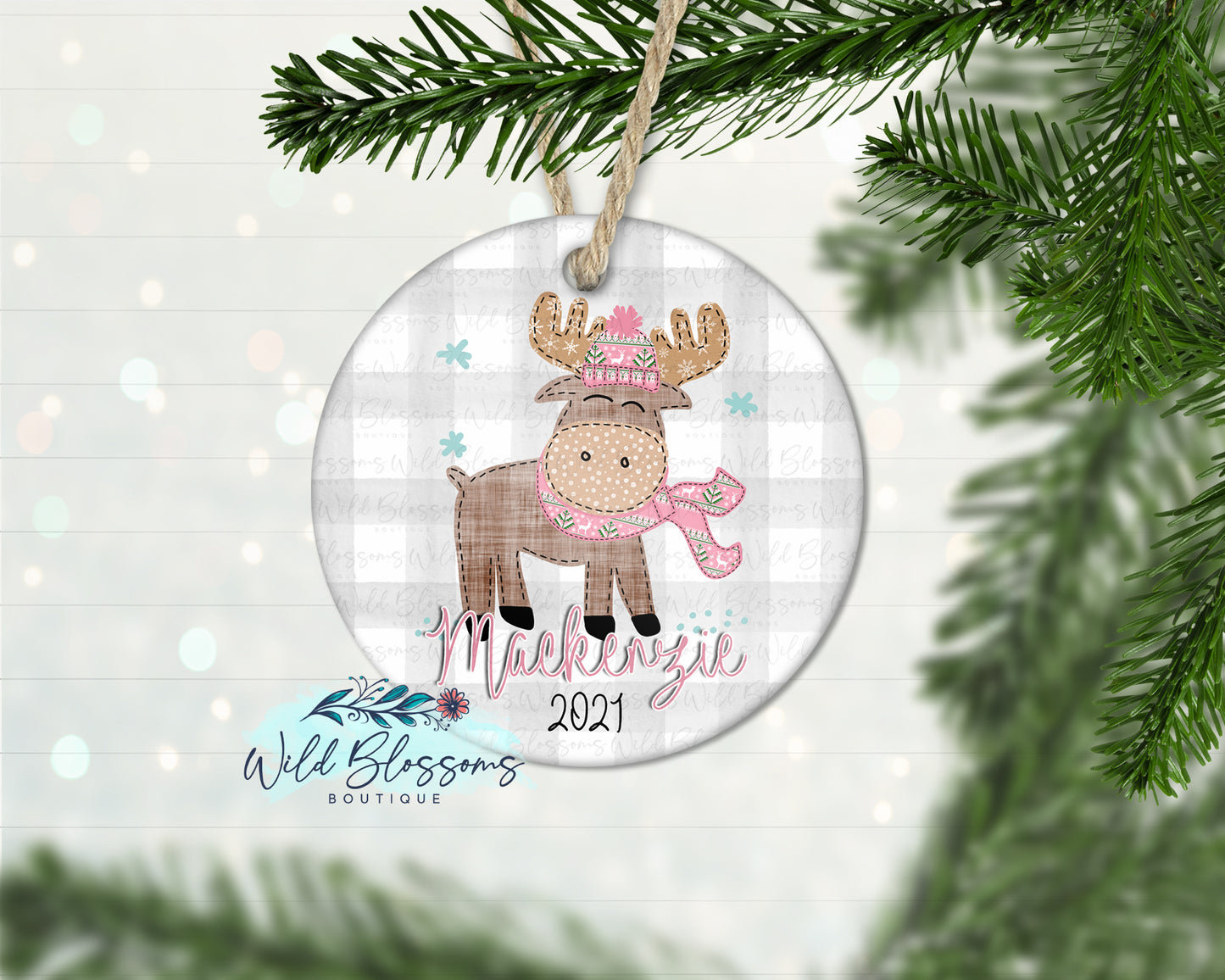 Girl Christmas Moose Ornament