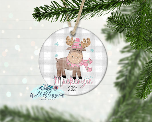 Girl Christmas Moose Ornament