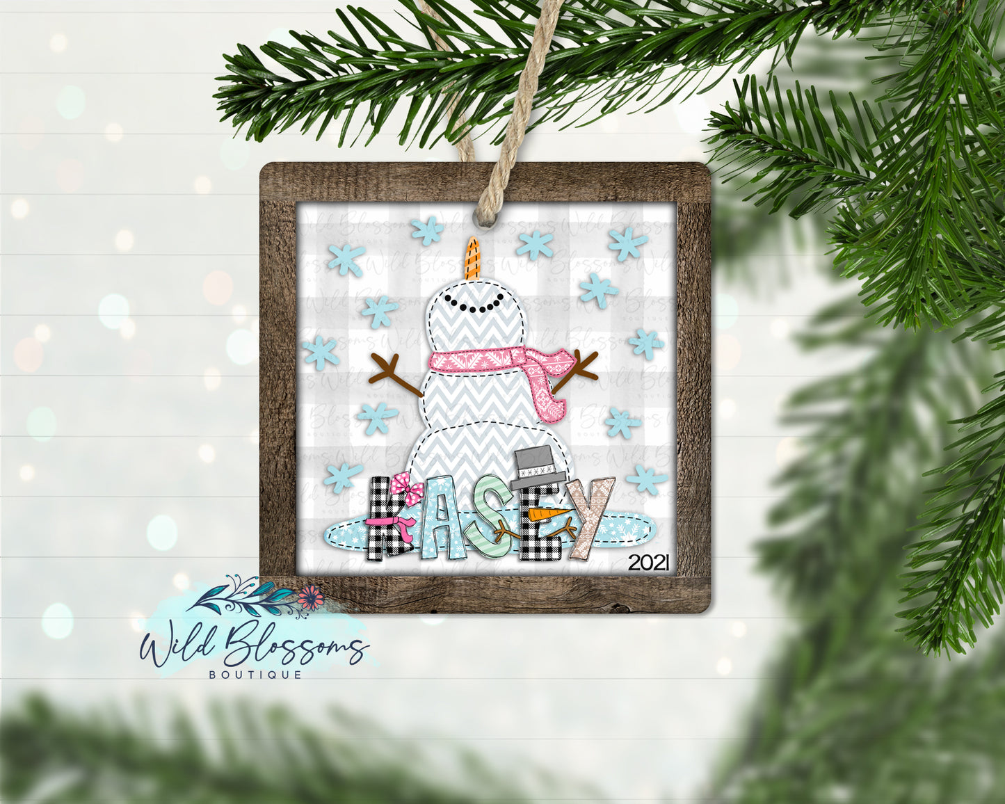 Wooden Frame Girl Snowman Ornament