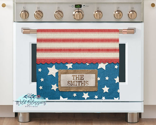 Patriotic Stripes And Stars American Flag Personalized Kitchen Towel
