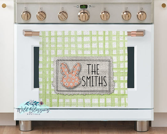 Green Buffalo Plaid Easter Bunny Kitchen Towel