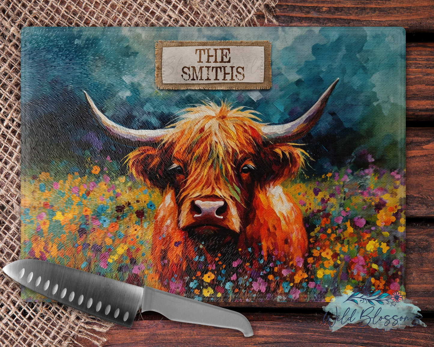 Highland Cow Personalized Glass Cutting Board