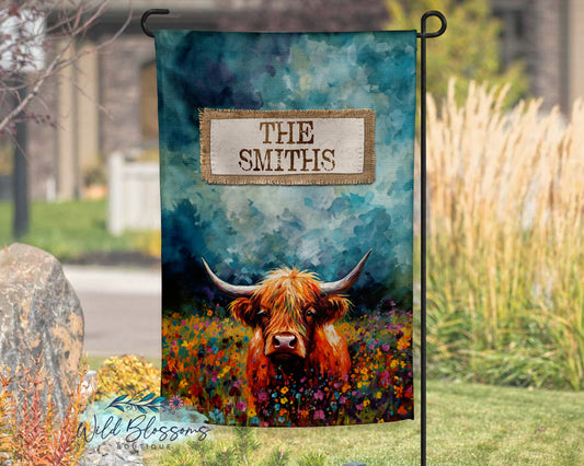 Highland Cow Personalized Garden Flag