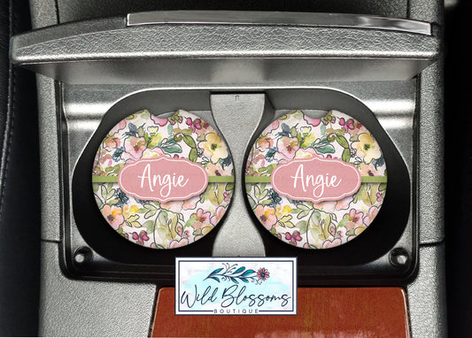 Spring Floral Personalized Car Coasters